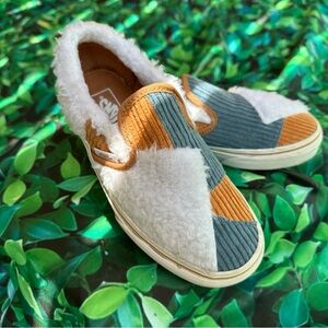 Vans Kids Patchwork Sherpa Classic Slip-On Shoes Corduroy Orange & Teal